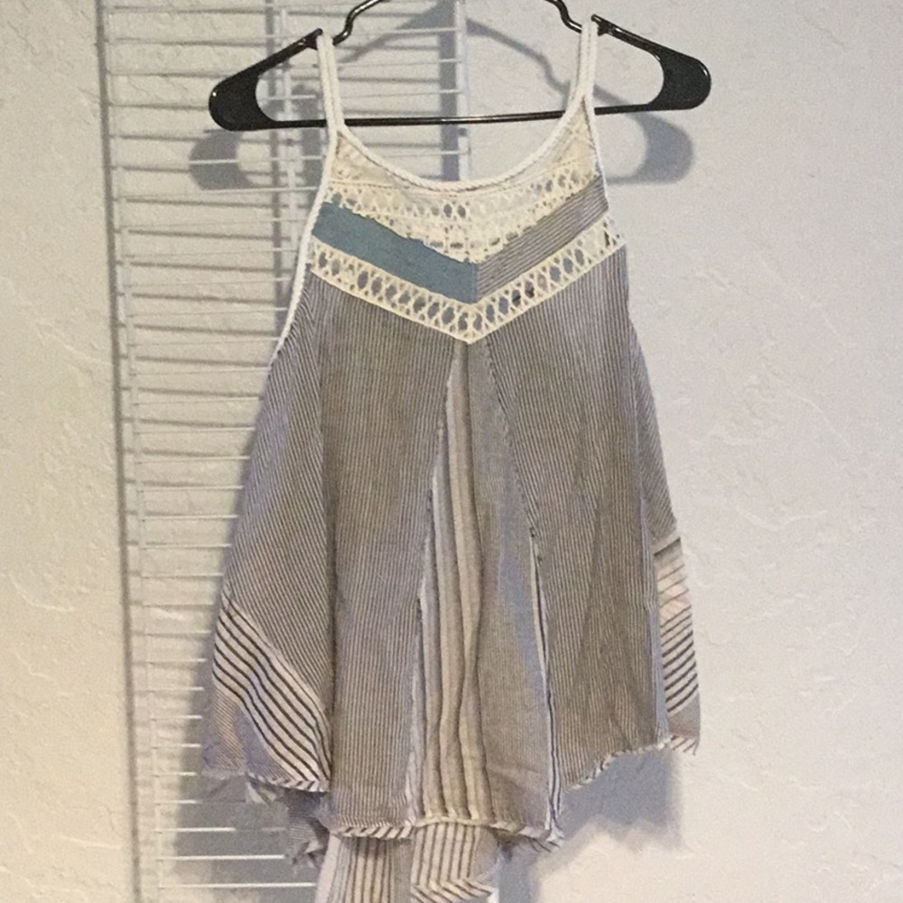 Striped Sleeveless Top with Lace Detail